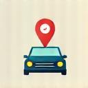 Car icon driving towards a location pin