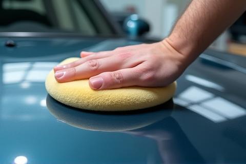 Expert hand polishing a car's hood to enhance paint shine